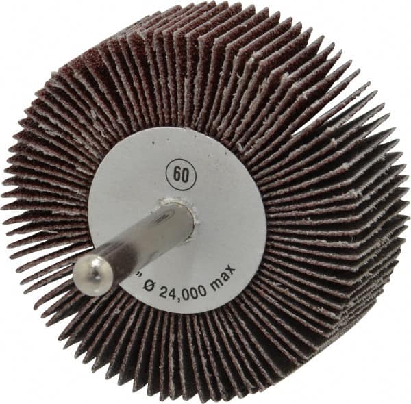 Camel Grinding Wheels - 2-1/2" Diam x 1" Face Width, Medium Aluminum Oxide Coated Mounted Flap Wheel - 1/4" Shank Mount, 60 Grit, 23,000 Max RPM - Americas Industrial Supply