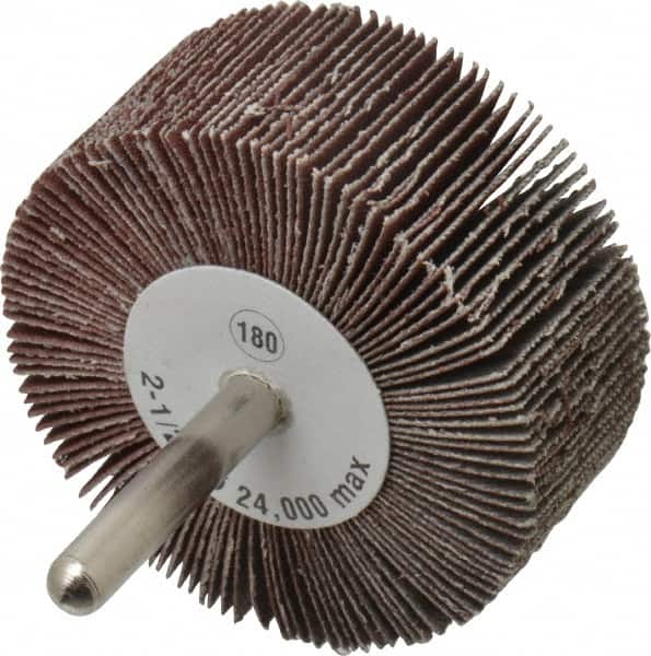 Camel Grinding Wheels - 2-1/2" Diam x 1" Face Width, Very Fine Aluminum Oxide Coated Mounted Flap Wheel - 1/4" Shank Mount, 180 Grit, 23,000 Max RPM - Americas Industrial Supply