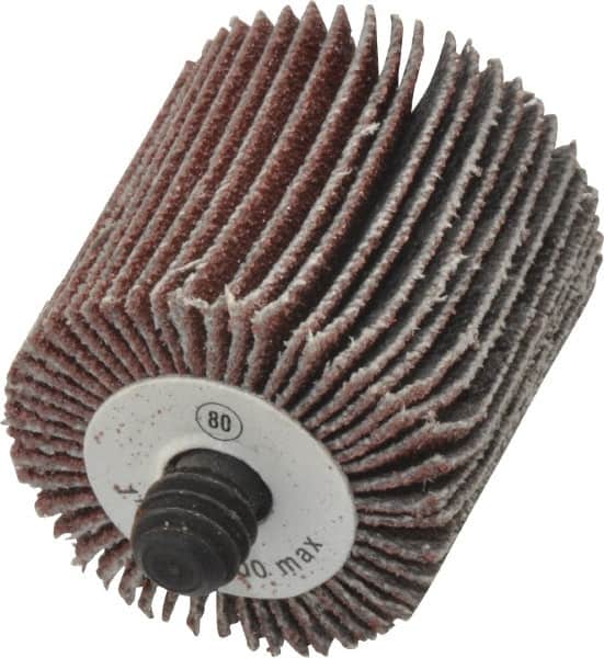 Camel Grinding Wheels - 1" Diam x 1" Face Width, Medium Aluminum Oxide Coated Mounted Flap Wheel - 1/4-20 Threaded Mount, 80 Grit, 30,000 Max RPM - Americas Industrial Supply