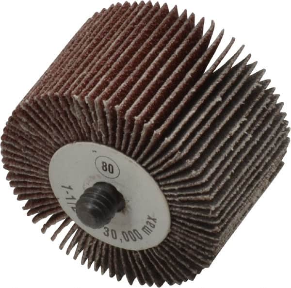Camel Grinding Wheels - 1-1/2" Diam x 1" Face Width, Medium Aluminum Oxide Coated Mounted Flap Wheel - 1/4-20 Threaded Mount, 80 Grit, 30,000 Max RPM - Americas Industrial Supply