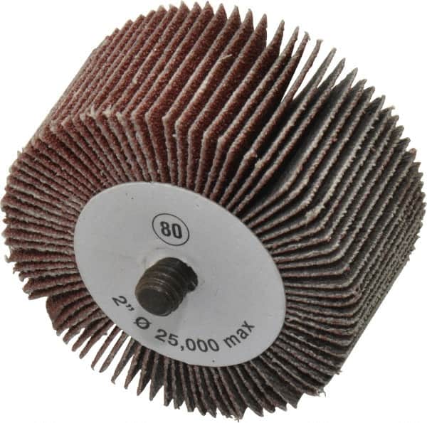 Camel Grinding Wheels - 2" Diam x 1" Face Width, Medium Aluminum Oxide Coated Mounted Flap Wheel - 1/4-20 Threaded Mount, 80 Grit, 25,000 Max RPM - Americas Industrial Supply