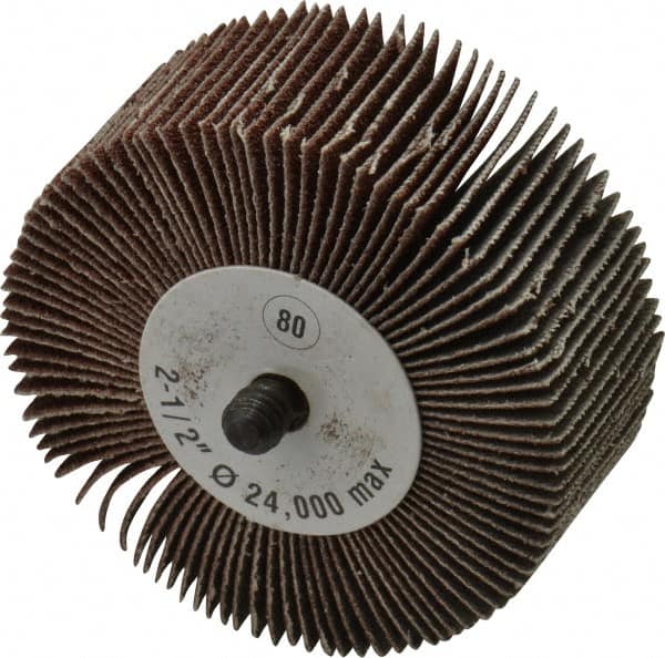 CGW Abrasives - 2-1/2" Diam x 1" Face Width, Medium Aluminum Oxide Coated Mounted Flap Wheel - 1/4-20 Threaded Mount, 80 Grit, 25,000 Max RPM - Americas Industrial Supply