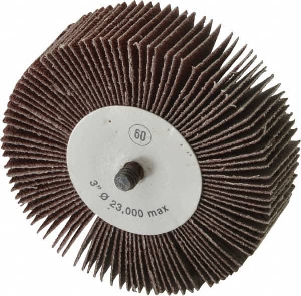 Camel Grinding Wheels - 3" Diam x 1" Face Width, Medium Aluminum Oxide Coated Mounted Flap Wheel - 1/4-20 Threaded Mount, 60 Grit, 20,000 Max RPM - Americas Industrial Supply