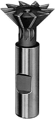 Keo - 1-3/8" Diam x 3/8" Width of Cut, 45° Included Angle, High Speed Steel Dovetail Cutter - 5/8" Shank Diam, 2-1/2" Shank Length, 2-7/8" Overall Length, Weldon Flat, Uncoated - Americas Industrial Supply
