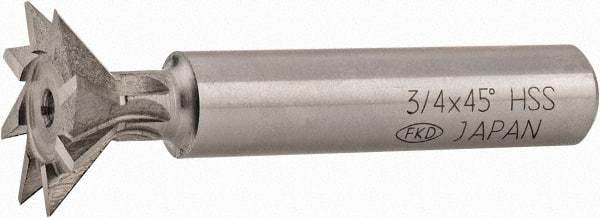 Interstate - 3/4" Diam x 5/16" Width of Cut, 45° Included Angle, High Speed Steel Dovetail Cutter - 3/8" Shank Diam, 1-13/16" Shank Length, 2-1/8" Overall Length - Americas Industrial Supply