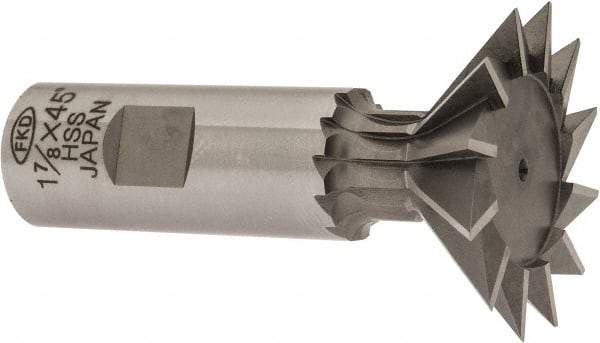 Interstate - 1-7/8" Diam x 13/16" Width of Cut, 45° Included Angle, High Speed Steel Dovetail Cutter - 7/8" Shank Diam, 2-7/16" Shank Length, 3-1/4" Overall Length - Americas Industrial Supply