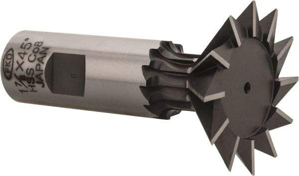 Interstate - 1-7/8" Diam x 13/16" Width of Cut, 45° Included Angle, Cobalt Dovetail Cutter - 7/8" Shank Diam, 2-7/16" Shank Length, 3-1/4" Overall Length - Americas Industrial Supply