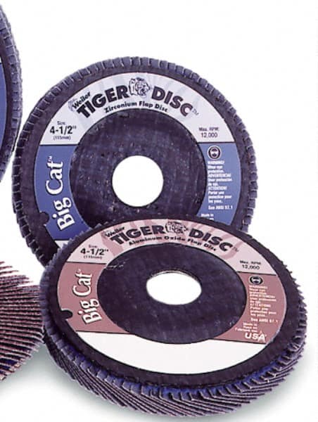 Weiler - 60 Grit, 7" Disc Diam, 7/8" Center Hole, Type 27 Zirconia Alumina Flap Disc - 8,600 Max RPM, Phenolic Backing, Arbor Attaching System, Coated - Americas Industrial Supply