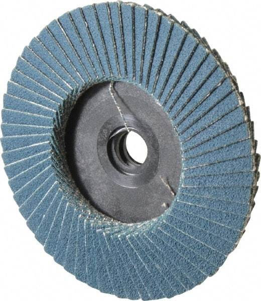 Weiler - 120 Grit, 3" Disc Diam, Type 29 Zirconia Alumina Flap Disc - 20,000 Max RPM, Plastic Backing, Quick Change Type S Attaching System, Coated - Americas Industrial Supply