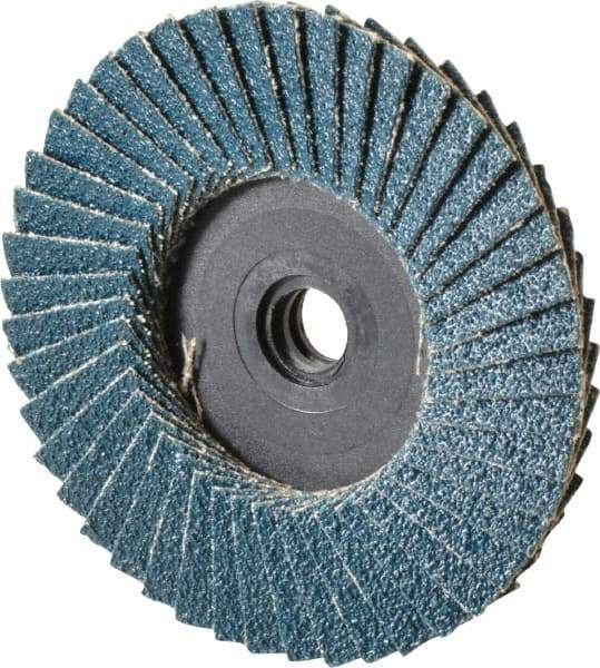 Weiler - 60 Grit, 3" Disc Diam, Type 27 Zirconia Alumina Flap Disc - 20,000 Max RPM, Plastic Backing, Quick Change Type S Attaching System, Coated - Americas Industrial Supply