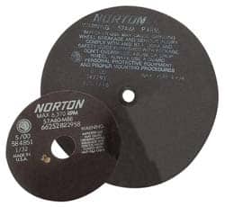 Norton - 10" Aluminum Oxide Cutoff Wheel - 0.063" Thick, 1-1/4" Arbor, 4,585 Max RPM, Use with Stationary Tools - Americas Industrial Supply