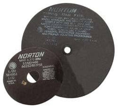 Norton - 10" Aluminum Oxide Cutoff Wheel - 0.063" Thick, 1-1/4" Arbor, 4,585 Max RPM, Use with Stationary Tools - Americas Industrial Supply