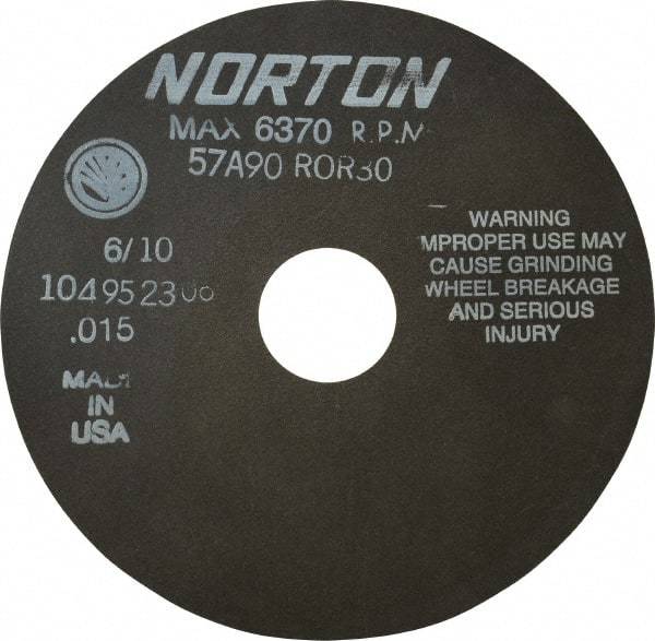 Norton - 6" 90 Grit Aluminum Oxide Cutoff Wheel - 0.015" Thick, 1-1/4" Arbor, 6,370 Max RPM, Use with Stationary Tools - Americas Industrial Supply