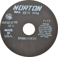 Norton - 6" 90 Grit Aluminum Oxide Cutoff Wheel - 0.02" Thick, 1-1/4" Arbor, 6,370 Max RPM, Use with Stationary Tools - Americas Industrial Supply