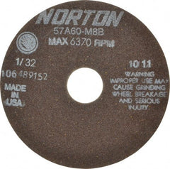 Norton - 6" 60 Grit Aluminum Oxide Cutoff Wheel - 1/32" Thick, 1-1/4" Arbor, 6,370 Max RPM, Use with Stationary Tools - Americas Industrial Supply