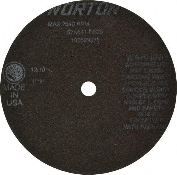 Norton - 6" 54 Grit Aluminum Oxide Cutoff Wheel - 1/16" Thick, 1/2" Arbor, 7,640 Max RPM, Use with Stationary Tools - Americas Industrial Supply