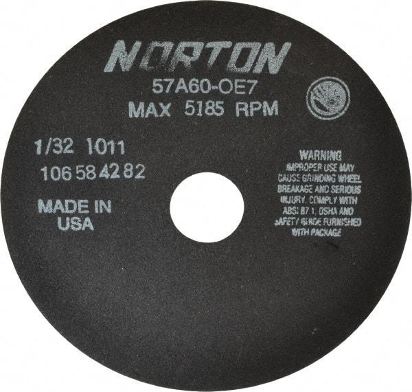Norton - 7" 60 Grit Aluminum Oxide Cutoff Wheel - 1/32" Thick, 1-1/4" Arbor, 5,185 Max RPM, Use with Stationary Tools - Americas Industrial Supply