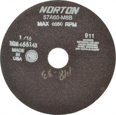 Norton - 7" 46 Grit Aluminum Oxide Cutoff Wheel - 1/16" Thick, 1-1/4" Arbor, 6,550 Max RPM, Use with Stationary Tools - Americas Industrial Supply