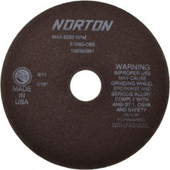 Norton - 7" 60 Grit Aluminum Oxide Cutoff Wheel - 1/16" Thick, 1-1/4" Arbor, 6,550 Max RPM, Use with Stationary Tools - Americas Industrial Supply