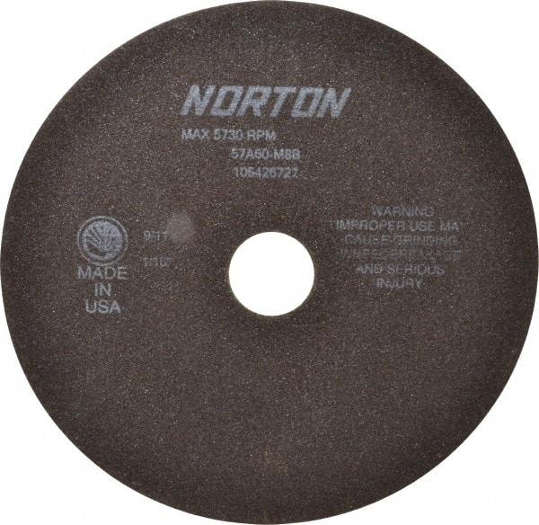 Norton - 8" 60 Grit Aluminum Oxide Cutoff Wheel - 1/16" Thick, 1-1/4" Arbor, 5,730 Max RPM, Use with Stationary Tools - Americas Industrial Supply