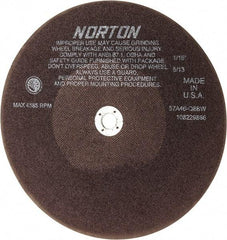 Norton - 10" 46 Grit Aluminum Oxide Cutoff Wheel - 1/16" Thick, 5/8" Arbor, 4,585 Max RPM, Use with Stationary Tools - Americas Industrial Supply