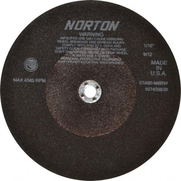 Norton - 10" 60 Grit Aluminum Oxide Cutoff Wheel - 1/16" Thick, 5/8" Arbor, 4,585 Max RPM, Use with Stationary Tools - Americas Industrial Supply