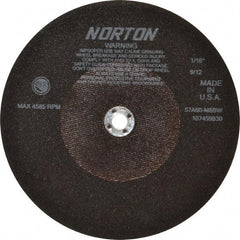 Norton - 10" 60 Grit Aluminum Oxide Cutoff Wheel - 1/16" Thick, 5/8" Arbor, 4,585 Max RPM, Use with Stationary Tools - Americas Industrial Supply