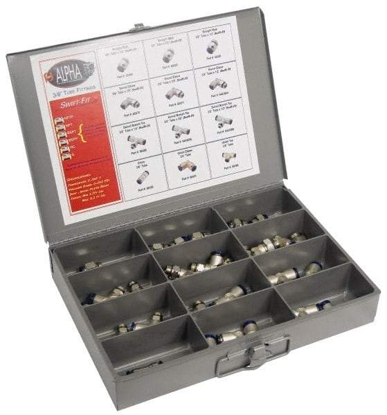 Alpha Technologies - 36 Piece, Swift Fit Push In Fitting" Kit - 1/4 to 1/2" Thread, 1/2" Tube - Americas Industrial Supply
