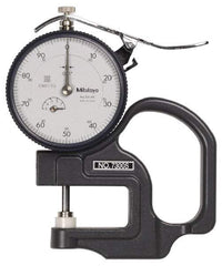 Mitutoyo - 0 to 1/2 Inch Measurement, 0.001 Inch Graduation, 1.1811 Inch Throat Depth, Dial Thickness Gage - 0.001 Inch Accuracy, 1.4 N Force, 2 Inch Dial Diameter - Americas Industrial Supply