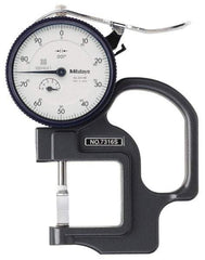 Mitutoyo - 0 to 1/2 Inch Measurement, 0.001 Inch Graduation, 1.1811 Inch Throat Depth, Dial Thickness Gage - 0.001 Inch Accuracy, 1.4 N Force, 2 Inch Dial Diameter - Americas Industrial Supply