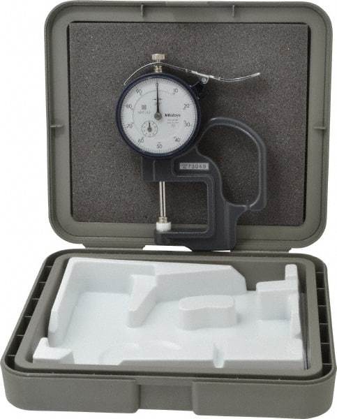 Mitutoyo - 0 to 1 Inch Measurement, 0.001 Inch Graduation, 1.1811 Inch Throat Depth, Dial Thickness Gage - 0.002 Inch Accuracy, 2 N Force, 2 Inch Dial Diameter - Americas Industrial Supply
