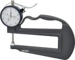 Mitutoyo - 0 to 1 Inch Measurement, 0.001 Inch Graduation, 4.7244 Inch Throat Depth, Dial Thickness Gage - 0.002 Inch Accuracy, 2 N Force, 2 Inch Dial Diameter - Americas Industrial Supply