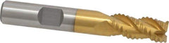 Interstate - 3/8" Diam, Coarse Pitch, 3/4" LOC, 3 Flute Cobalt Roughing Square End Mill - TiN Finish, 2-1/2" OAL, 3/8" Shank Diam, Single End, Centercutting - Americas Industrial Supply