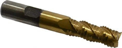 Interstate - 1/2" Diam, Coarse Pitch, 1-1/4" LOC, 3 Flute Cobalt Roughing Square End Mill - TiN Finish, 3-1/4" OAL, 1/2" Shank Diam, Single End, Centercutting - Americas Industrial Supply