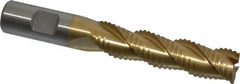 Interstate - 3/4" Diam, Coarse Pitch, 3" LOC, 3 Flute Cobalt Roughing Square End Mill - TiN Finish, 5-1/4" OAL, 3/4" Shank Diam, Single End, Centercutting - Americas Industrial Supply