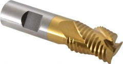 Interstate - 7/8" Diam, Coarse Pitch, 1-1/8" LOC, 3 Flute Cobalt Roughing Square End Mill - TiN Finish, 3-3/8" OAL, 3/4" Shank Diam, Single End, Centercutting - Americas Industrial Supply