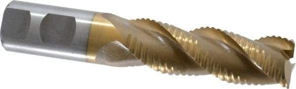 Interstate - 1" Diam, Coarse Pitch, 3" LOC, 3 Flute Cobalt Roughing Square End Mill - TiN Finish, 5-1/2" OAL, 1" Shank Diam, Single End, Centercutting - Americas Industrial Supply