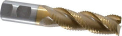 Interstate - 1" Diam, Coarse Pitch, 3" LOC, 3 Flute Cobalt Roughing Square End Mill - TiN Finish, 5-1/2" OAL, 1" Shank Diam, Single End, Centercutting - Americas Industrial Supply
