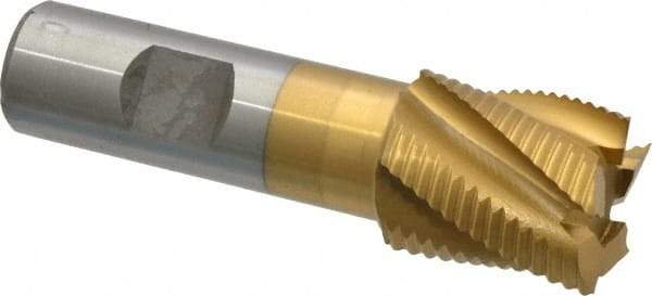 Interstate - 1" Diam, Fine Pitch, 1-1/8" LOC, 5 Flute Cobalt Roughing Square End Mill - TiN Finish, 3-3/8" OAL, 3/4" Shank Diam, Single End - Americas Industrial Supply