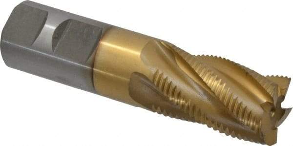 Interstate - 1" Diam, Fine Pitch, 1-5/8" LOC, 5 Flute Cobalt Roughing Square End Mill - TiN Finish, 4-1/8" OAL, 1" Shank Diam, Single End - Americas Industrial Supply