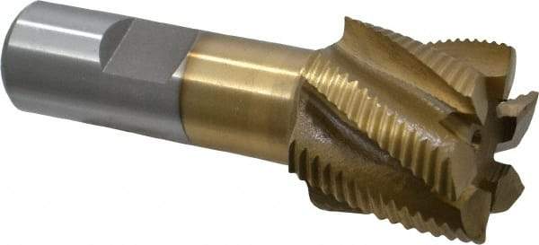 Interstate - 1-1/4" Diam, Fine Pitch, 1-1/8" LOC, 6 Flute Cobalt Roughing Square End Mill - TiN Finish, 3-3/8" OAL, 3/4" Shank Diam, Single End - Americas Industrial Supply