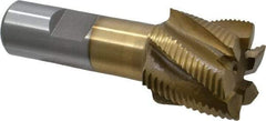 Interstate - 1-1/4" Diam, Fine Pitch, 1-1/8" LOC, 6 Flute Cobalt Roughing Square End Mill - TiN Finish, 3-3/8" OAL, 3/4" Shank Diam, Single End - Americas Industrial Supply