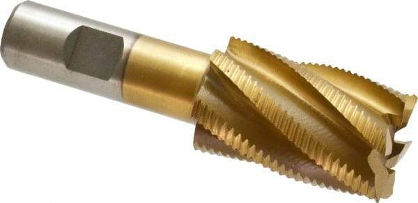 Interstate - 1-1/4" Diam, Fine Pitch, 2" LOC, 6 Flute Cobalt Roughing Square End Mill - TiN Finish, 4-1/4" OAL, 3/4" Shank Diam, Single End - Americas Industrial Supply