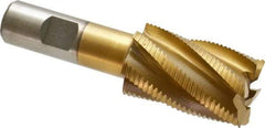 Interstate - 1-1/4" Diam, Fine Pitch, 2" LOC, 6 Flute Cobalt Roughing Square End Mill - TiN Finish, 4-1/4" OAL, 3/4" Shank Diam, Single End - Americas Industrial Supply