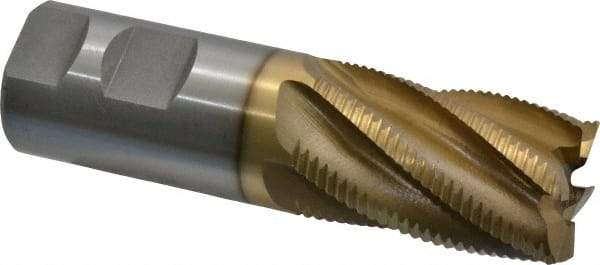 Interstate - 1-1/4" Diam, Fine Pitch, 2" LOC, 6 Flute Cobalt Roughing Square End Mill - TiN Finish, 4-1/2" OAL, 1-1/4" Shank Diam, Single End - Americas Industrial Supply