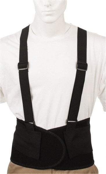 Valeo - Size L, Hook & Loop, Elastic Belt with Adjustable Shoulder Straps - 35 to 40" Waist, 9" Wide, Detachable Strap, Black - Americas Industrial Supply