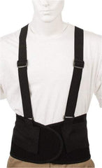 Valeo - Size L, Hook & Loop, Elastic Belt with Adjustable Shoulder Straps - 35 to 40" Waist, 9" Wide, Detachable Strap, Black - Americas Industrial Supply