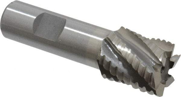 Interstate - 1" Diam, 1-1/8" LOC, 6 Flute Cobalt Roughing & Finishing Square End Mill - Uncoated, 3-3/8" OAL, 3/4" Shank Diam, Weldon Shank, 30° Helix, Non-Centercutting - Americas Industrial Supply