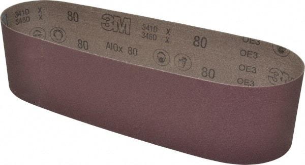 3M - 4" Wide x 36" OAL, 80 Grit, Aluminum Oxide Abrasive Belt - Aluminum Oxide, Medium, Coated, X Weighted Cloth Backing, Series 341D - Americas Industrial Supply