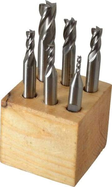 Interstate - 1/8 to 1/2", 4 Flute Square End Mill Set - Uncoated, Cobalt, Double End, 3/8 and 1/2" Shank Diam - Americas Industrial Supply